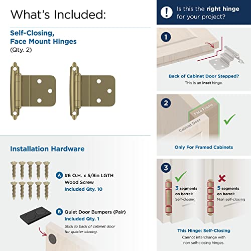 Image of Amerock 1 Pair 3 /8 inch Inset Golden Champagne Self-Closing Cabinet Hinge