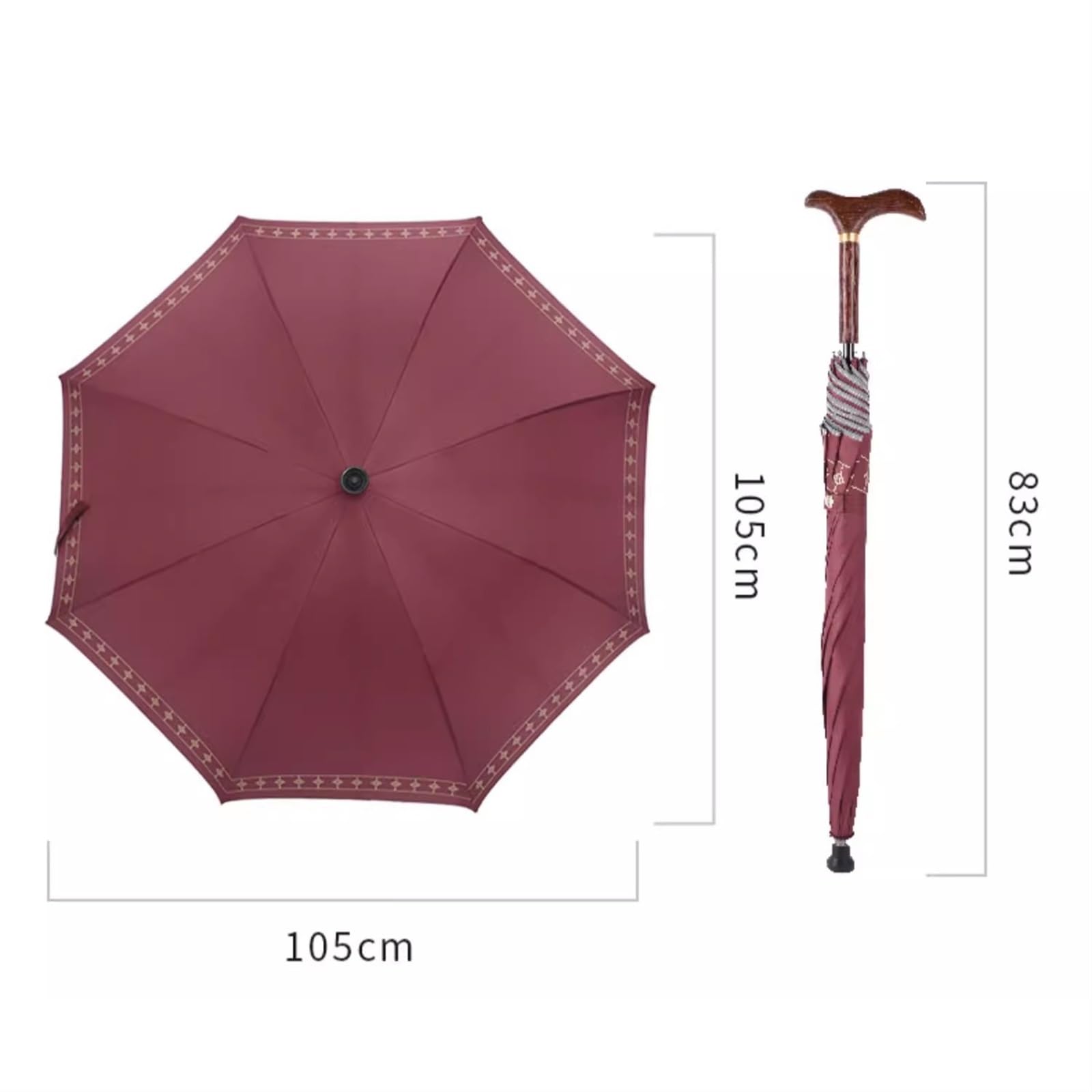 Kula parasolowa, laska parasolowa， Wielokolorowa laska do parasola 2 w 1, 83 cm, drewniana rączka, Nocna wędrówka po deszczu