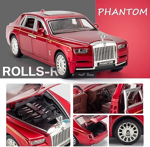 Image of DEOXY 1:24 Scale Diecast Alloy Pullback Rolls Royce Phantom Metal Car Toy With 6 Openable Doors, Lights, And Sounds For Kids,Black