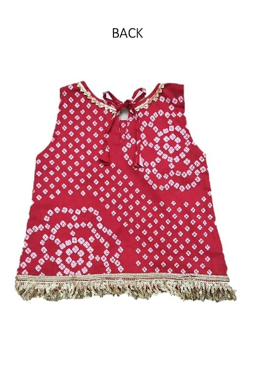 Image of The Root And Craft Kids Birthday Photoshoot Outfit Dress Girls Bandhani printed Top With Dhoti pant & Hairband Born Baby Photography Photoshoot Props(0to 18 Month)