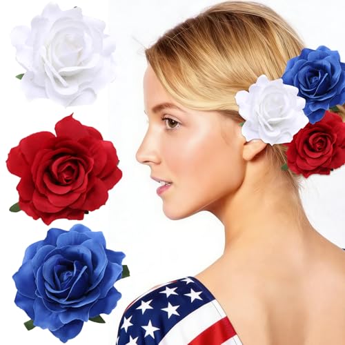 Pinzas de Pelo Rosas Patrióticas Roja Blanca Azul 3 Pzs miniatura 1