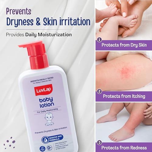 Image of LuvLap Baby Lotion with Milk Protein - 400ml, Gentle Daily Lotion for Face & Body, 24 Hour Protection for Sensitive Skin, Ph 5.5, Shea Butter and VIT E, Paraben Free, Dermatologically Tested