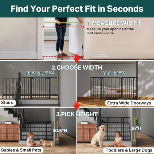 Cumbor 29.7-51.5 in Extra Wide Baby Gate for Stairs, Dog Gate Indoor Black | Mom's Choice Awards Winner, Auto Close with Double Lock for Doorways, Child Gate for Toddlers & Pets, Pressure Mounted - Image 3