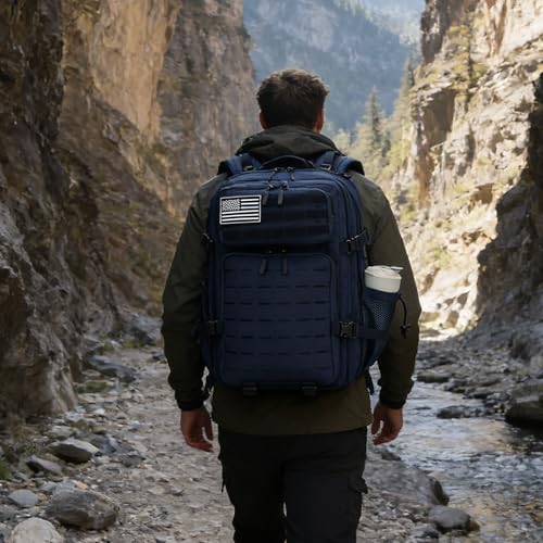 Image of Sparklekle Military Tactical Backpack 45L 3 Day Assault Pack Waterproof Molle Hiking Rucksack for Men and Women (Blue)