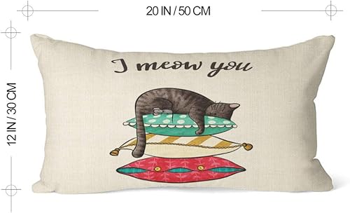 Miniatura 6 de EKOBLA Funda de almohada con texto en inglés "I Meow You" con diseño de gato en acuarela, almohadas coloridas, adorables cachorros, fundas de