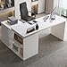 HSH White L-Shaped Computer Desk with 3 Drawers and 2 Shelves, Reversible Home Office Corner Desk for Writing Study Work Executive, 55 Inch Bedroom Wood Table Workstation Desk with Storage Cabinet