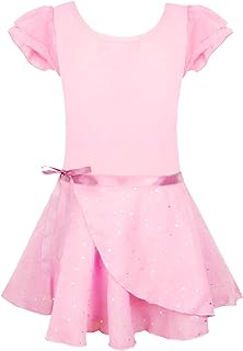 EQSJIU Leotardos de ballet para niñas con falda extraíble, combo de manga con volantes, vestido de ballet de 2 a 12 años