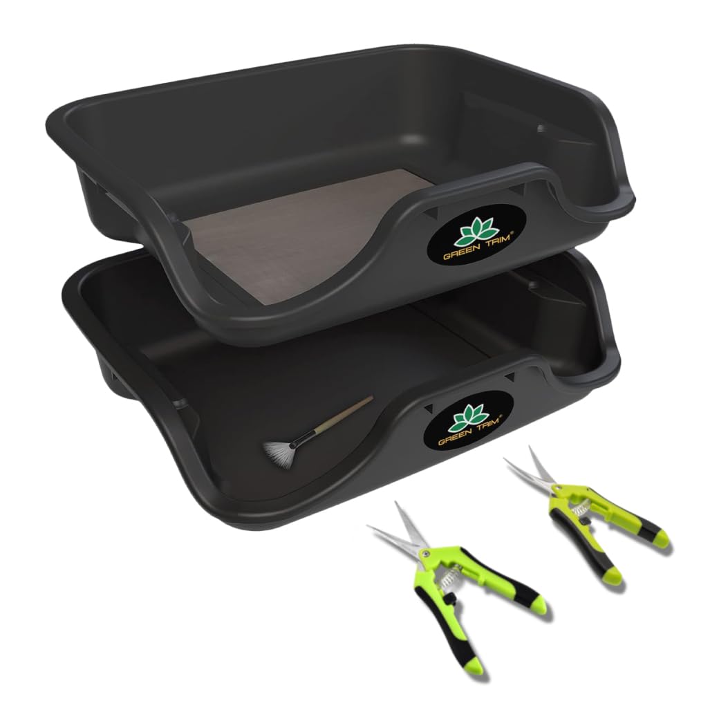 Green Trim-Bandeja de Recorte y recolección XXL, 150 micras de Malla tamiz de Polen, Comodidad para el Trimming Manual con Huecos ergonómicos, Doble Bandeja tamizador. Herramientas Cosecha Incluidas
