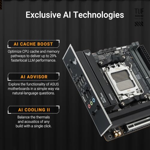 Image of ASUS TUF Gaming B850I WiFi NEO AM5 Mini ITX Motherboard, DDR5, DIMM Fit, WiFi 6E, 2.5Gb LAN, PCIe 5.0, 2X M.2, 2X USB-C, AI Cooling II, Pre-Mounted I /O Shield, SFF PC