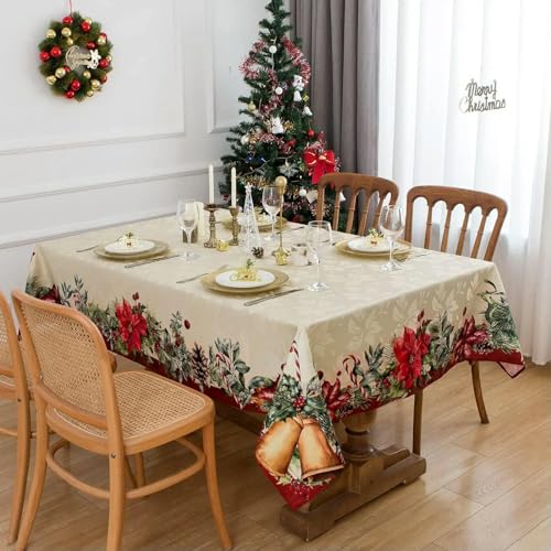 Nappe de Noël rectangulaire jacquard imperméable - Décoration de fête et cuisine