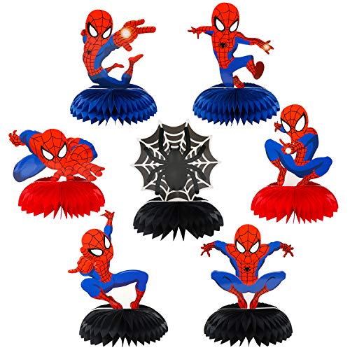 DMdaiwozou 7Pcs Spider Superhero Honeycomb Centerpieces Table Topper Double-Sided Table Decor Avengers Superhero Themed Party Favors Decorations Photo Booth Props for Kids Birthday Party Supplies