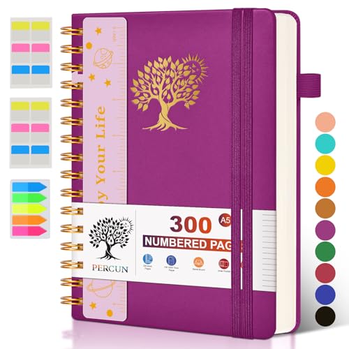 PERCUN Spiral Notebook 300 Numbered Lined Pages Hardcover Journal 5.9"x8.5"