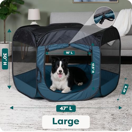 Image of FurHaven Soft-Sided Dog & Cat Playpen, Portable Foldable Indoor & Outdoor Pet Playpen with Mesh Windows & Zippered Door, Sailor Blue, Large