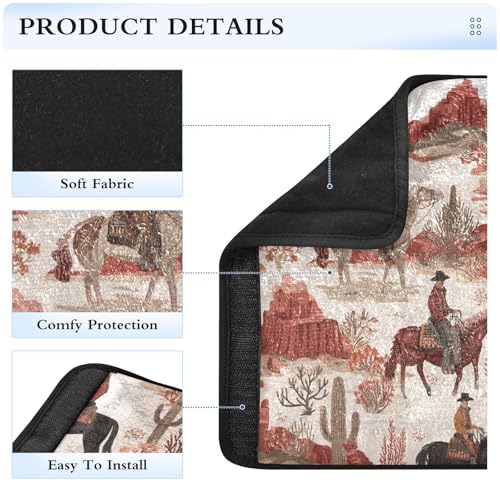 Image of Vintage Cowboys on Horses Cactus Desert Seat Belt Cover Pad 2 Pcs Soft Cute Seatbelt Covers Protector Support Head Neck Shoulder Strap for Car Seats High Chair Backpack for Adults Kids Women Me