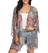 Women's Floral Print Kimonos Loose Tops Half Sleeve Shawl Chiffon Cardigan Blouses Casual Beach C...