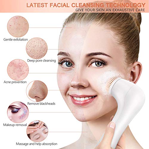 Facial Cleansing Brush, Waterproof Face Brush Skin Cleansing Scrub with 7 Heads, ETEREAUTY Spin Brush for Deep Cleansing Exfoliation, Facial Cleanser Brush for Massaging, Skin Exfoliation (White) - Thumbnail 7