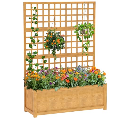 SUNYRISY Raised Garden Bed with Trellis, Wooden Vertical Planter Box