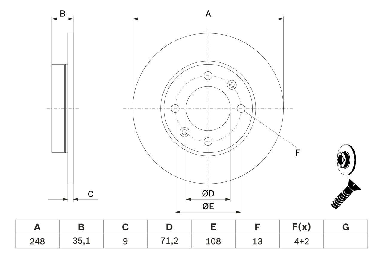 Bosch BD527 Discos de freno, certificación ECE-R90, 1 juego de 2 discos