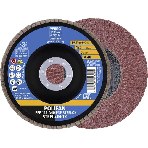 PFERD Polifan PSF Abrasive Flap Disc, Type 27, Round Hole, Phenolic Resin Backing, Aluminum Oxide, 5