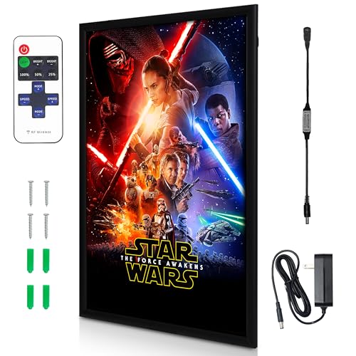 NexaFrame LED Backlit Movie Poster Frame - 24 x 36 Black Cinema Box for Posters, Framed Wall Art Lights for Paintings & Pictures, Digital Signage Display, Lighted Theater Advertising Signs, Light Box