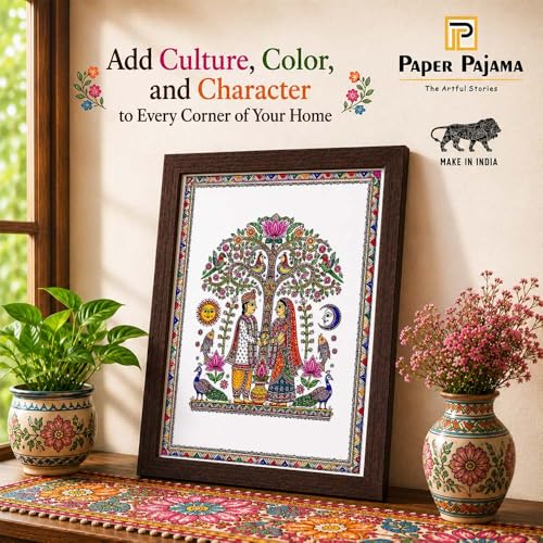 Image of PAPER PAJAMA Wedding Wall Art for Living Room | Madhubani Marriage Ceremony Painting | Traditional Mithila Folk Art Framed Decor for Home, Bedroom & Office (10x13 Inches)