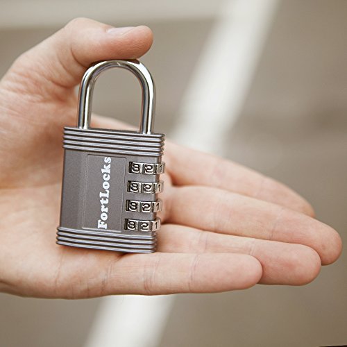 Image of FortLocks Padlock - 4 Digit Combination Lock for Gym Outdoor & School Locker, Fence, Case & Shed - Heavy Duty Resettable Set Your Own Combo - Waterproof & Weatherproof (1 Pack - Silver)