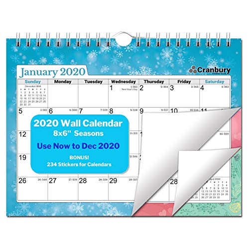 Small Wall Calendar 2020 (8x6, Seasons) Monthly Wall Calendar, Hanging Calendar, Use Now to December 2020, Mini 2020 Calendar for Bulletin Board, with Stickers for Calendars