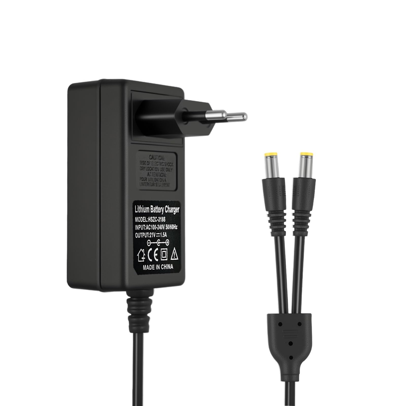 Caricabatterie a Doppia Porta da 21V con Indicatore Led | Protezione da Cortocircuito e Surriscaldamento | Compatibile con Batterie Al Litio per Utensili Elettrici