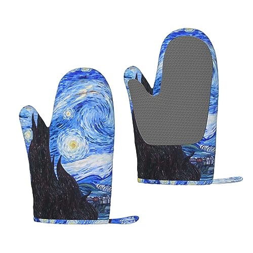 Magifun Starry Night Oven Mitts Print Of Van Gogh Oil Paintings Hand Gloves Mitts With Polyester Quilted Blue Heat Resistant Silicone Oven Gloves thumb #7