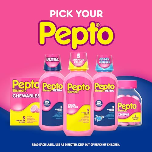 Image of Pepto Bismol ULTRA Caplets, Upset Stomach Relief, Nausea Relief, Heartburn Relief, Indigestion Relief, Anti Diarrhea Medication for Adults - 5 Symptom Relief, 48 ct (2x24 ct)