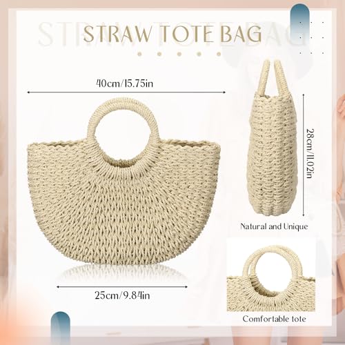 Image of Frienda Straw Tote Bag Summer Beach Bag Handmade Straw Rattan Woven Handbag for Women Travel
