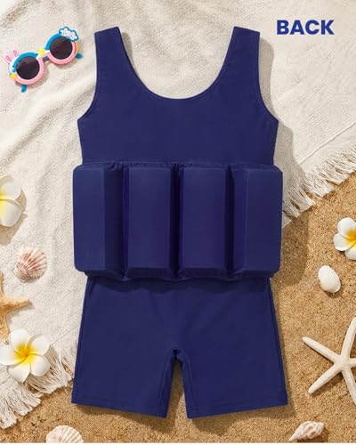 Image of DivingBirds Toddler Floatie Swimsuit with Hat for Boys Girls, Sleeveless Swim Suit with Floatation, 1-6Y