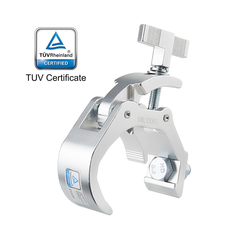 Traversen Klammern Bühnenlichtklemme 40-60mm, 4 Stück Eyeshot TUV starke Belastbarkeit 100kg Premium Pro Beleuchtungsklemmen, passend für 40mm 50mm 60mm Rohr Schnellspanner traversenklemmen