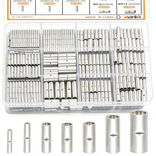 mankk 284PCS Non-Insulated Butt Connectors Kit