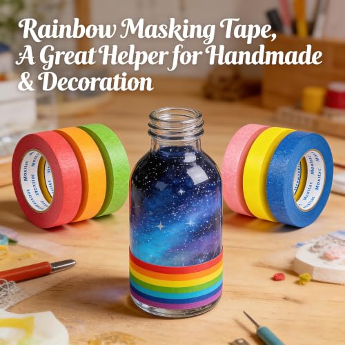 Image of Colored Masking Tape Vibrant Rainbow Color Teacher Craft Tape, Painter's Tape, Great for Art, Lab, DIY Projects, Labeling & Classroom Decorations (6 Pack, Multi-Color, 0.94 Inch x 60yds)