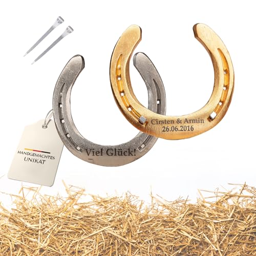 Thiger Hufeisen mit Gravur aus Eisen | echtes schweres Pferdehufeisen personalisiert | von Hand aufgearbeitet | Glückshufeisen mit Namen als Glücksbringer für jeden Anlass Geschenk