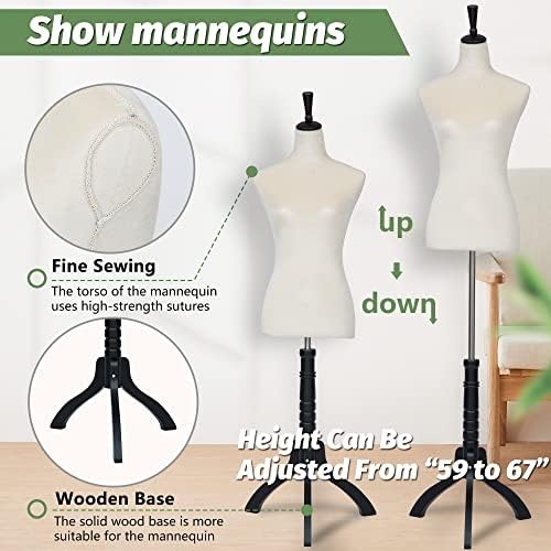 Fdw MQ-FG299-BEIGE Mannequin Dress Form Female Sewing Mannequin Torso With Stand Adjustable 59-67 Inch Adjustable Mannequin Body thumb #3