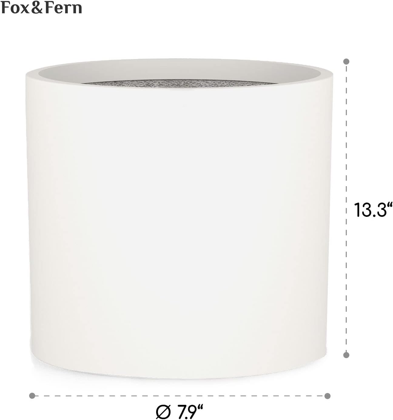 Fox & Fern Planter, Plant Pots Indoor, Planters for Indoor Plants, White Pots for Indoor Plants - Fits Mid Century Modern Plant Stand - Drainage Plug - Fiberstone - Matte White - 8 Inch Plant Pot