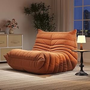 WHGBJA Bean Bag Chairs for Adults, BeanBag Reading Chair Memory Foam Couch, Floor Chair Soft Teddy Material, Comfy Reading Nook Chairs for Bedroom Living Room Office (Orange)