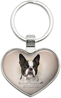 Boston Terrier Dog Breed Keychain Heart Love Metal Key Chain Ring