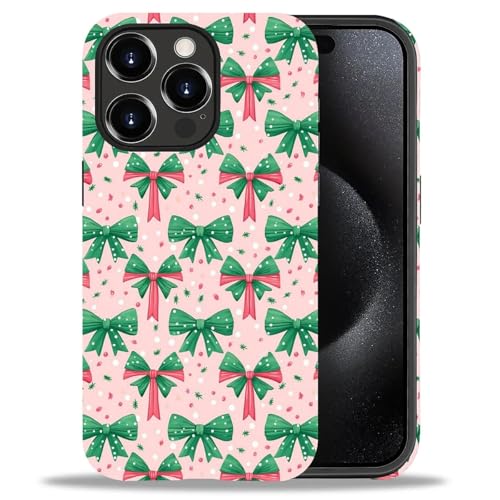 DAIZAG iPhone 15 Pro MaxpP[XAPreppy Christmas Bow 2 in 1 ϋv ϏՌ  n[h PC + \tgVRیJo[
