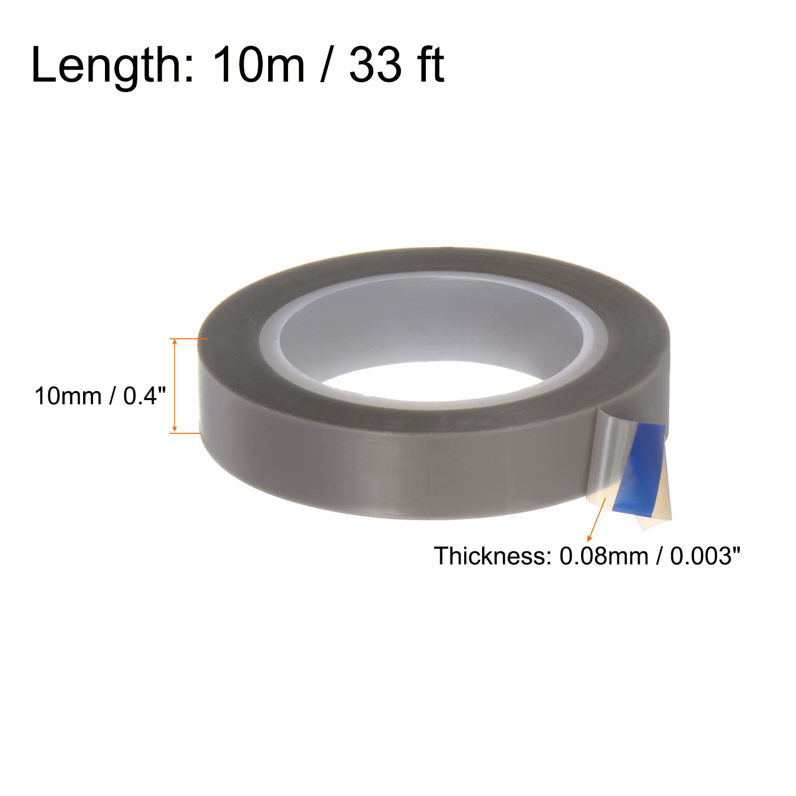 HARFINGTON Rollo de cinta de película PTFE, 0.4 pulgadas x 33 pies, cinta de alta temperatura de 0.08 mm de grosor con adhesivo de un solo lado para máquina selladora al vacío, selladores de impulso