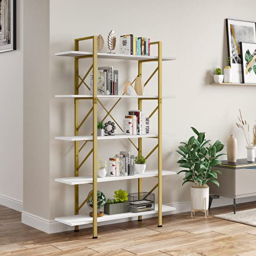 Yitahome 5-Tier Gold Bookshelf, Artsy Modern Freestanding 5 Shelf Bookcases And Bookshelves, Book Rack, Storage Rack Shelves In In Living Room Home Office, Gold & White #TOP3