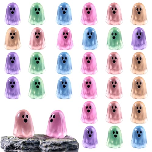 30 Stück Geist Harz Figuren, Halloween Kleine Geister Deko Mini Tiere Statuen Dunkeln im Leuchtende Bunt Miniatur Figuren für Gartendeko, DIY Micro Landschaft Szenen, Heimdekorationen (30 Bunt)
