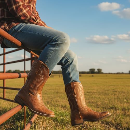 Image of IUV Cowboy Boots for Men Western Boots Square Toe Mid Calf Cowboy Boot