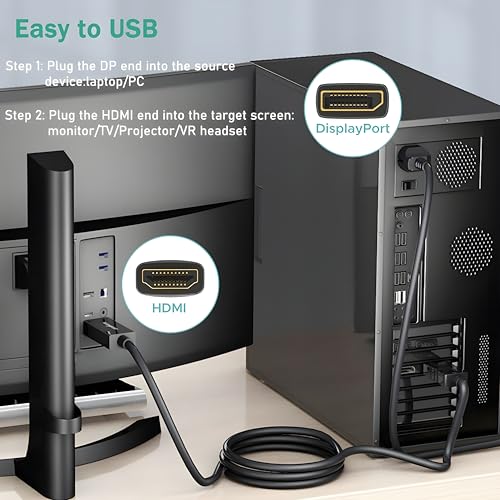 Image of Displayport To Hdmi Cable Converter, 5 Meter 4K@60Hz Braided Dp To Hdmi Adaptor Connector, Compatible With Projector, Laptop, Monitor, Tv, Pc, Graphic Cards Hdtv Monitor Projector, Black