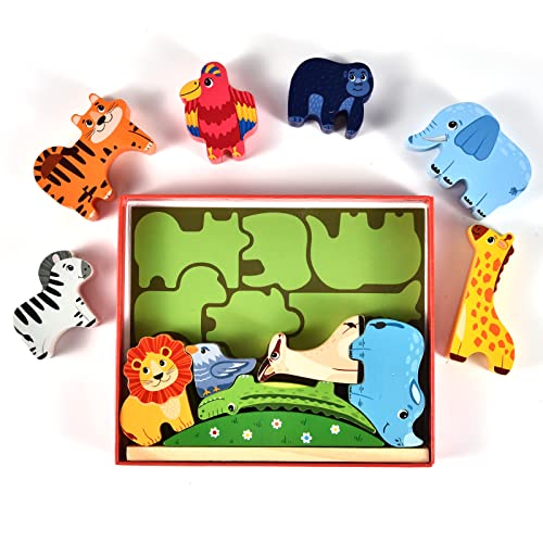 Atoylink Montessori Holzspielzeug ab 2 3 4 5 Jahren Stapelspiel Stapelspielzeug Tiere zum Stapeln Bausteine Balancespiel Holz Motorikspielzeug Feinmotorik Lernspielzeug Geschenke für Baby Kleinkinder