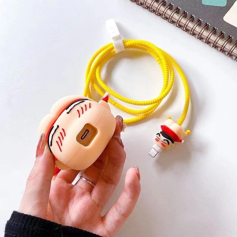 Image of Meyaar Silicone Protective Case for Apple 20W & 18W iPhone USB-C Power Adapter Charger and for USB Lightning Cable, 3D Cartoon Case for iPhone Charger 18W /20W Only (Shin.chan (Red))