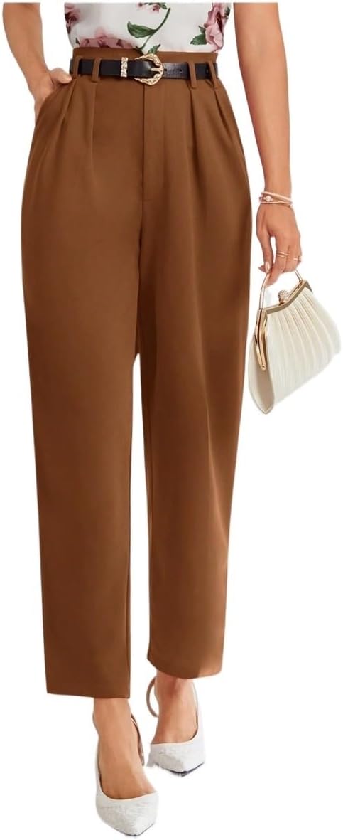 Women Casual Solid Slant Pocket Suit Pants Without Belt Work Pants