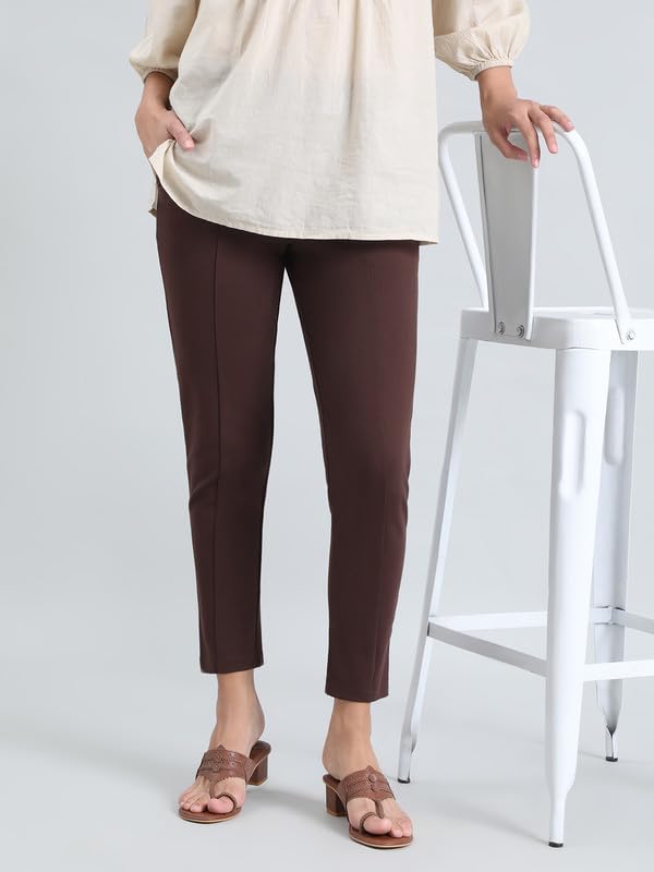 Image of GO COLORS Viscose Stretch Blend Ponte Pants Full Length for Women| Breathable, Mid Rise